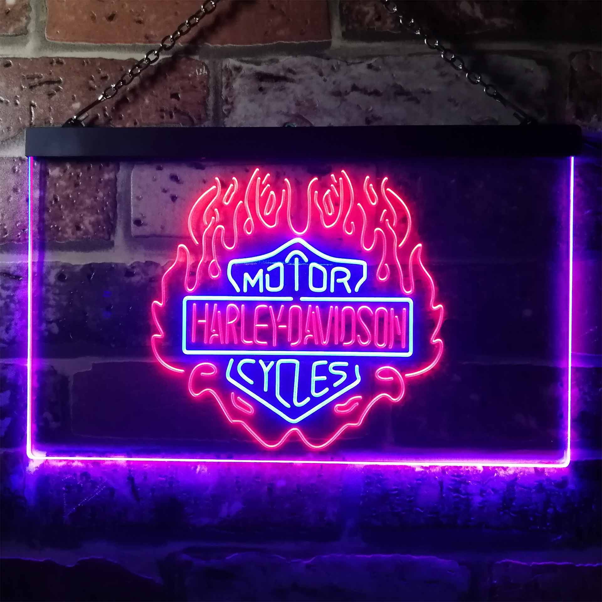 Harley Davidson Fire Dual LED Neon Light Sign